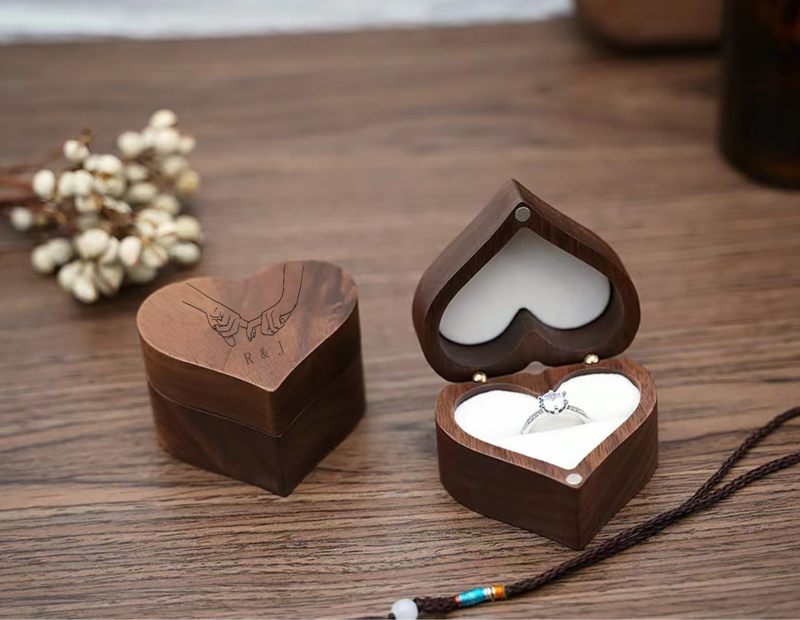 Personalised Couple Ring Box, Love Ring Box, Wooden Wedding Ring Box, Wooden Jewellery Box, Gifts for Bride, Anniversary Gift for Her